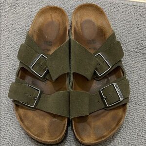 Birkenstock Olive Green Suede Sandals with Buckles